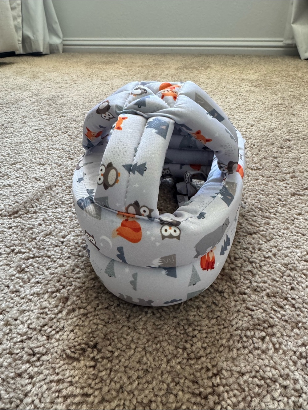 SimplyKids Baby/Toddler Adjustable Head Protection, Gray Owl Print, Chin Strap